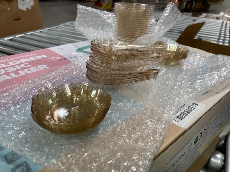 Photo 1 of ***MISSING MANY PIECES***Tessco for you 100 Pcs Mini Appetizer Plates Set, Disposable Dessert Plates Assorted Shape Mini Plastic Spoons for Wedding Party Birthday (Gold)***MISSING MANY PIECES***