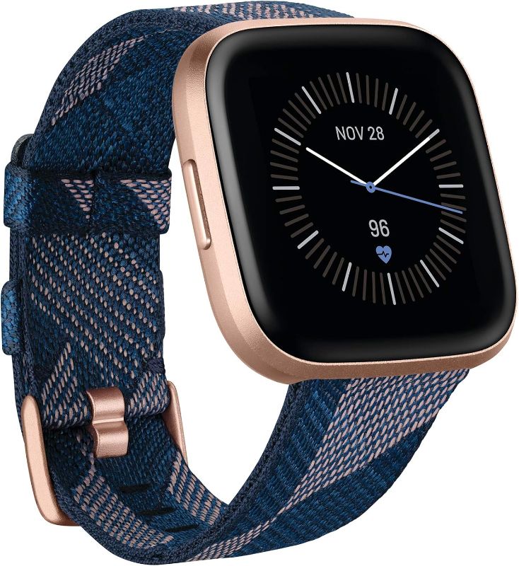 Photo 1 of **MISSING CHARGER/NOT IN ORIGINAL BOX**Fitbit Versa 2 Special Edition Health and Fitness Smart Watch with Heart Rate, Music, Alexa Built-In, Sleep and Swim Tracking, Navy and Pink Woven/Copper Rose, One Size (S and L Bands Included), 2.3