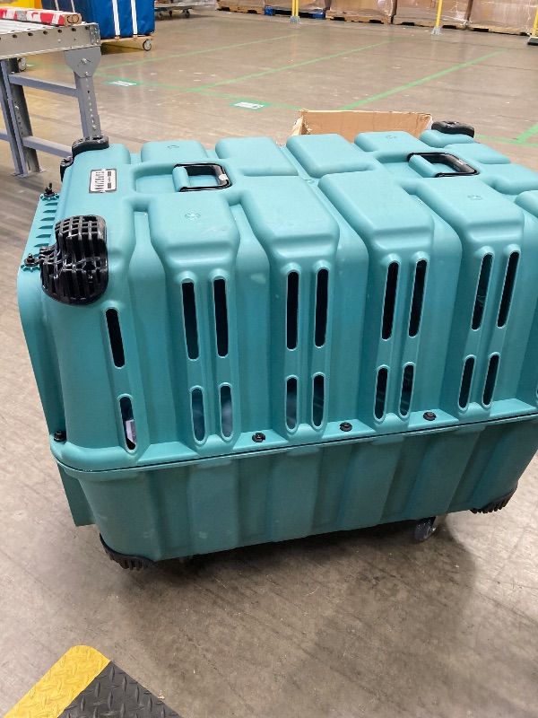 Photo 1 of **MINOR SIDE DAMAGE/MISSING SOME HARDWARE**Mammoth Guardian Dog Kennel 36" Heavy Duty Travel & Outdoor Crate for Puppies, Small, Medium & Large Dogs, Secure 3 Bolt Lock, Adventure Ready for Hunting, Camping & Offroad – Lagoon Blue Kennel
