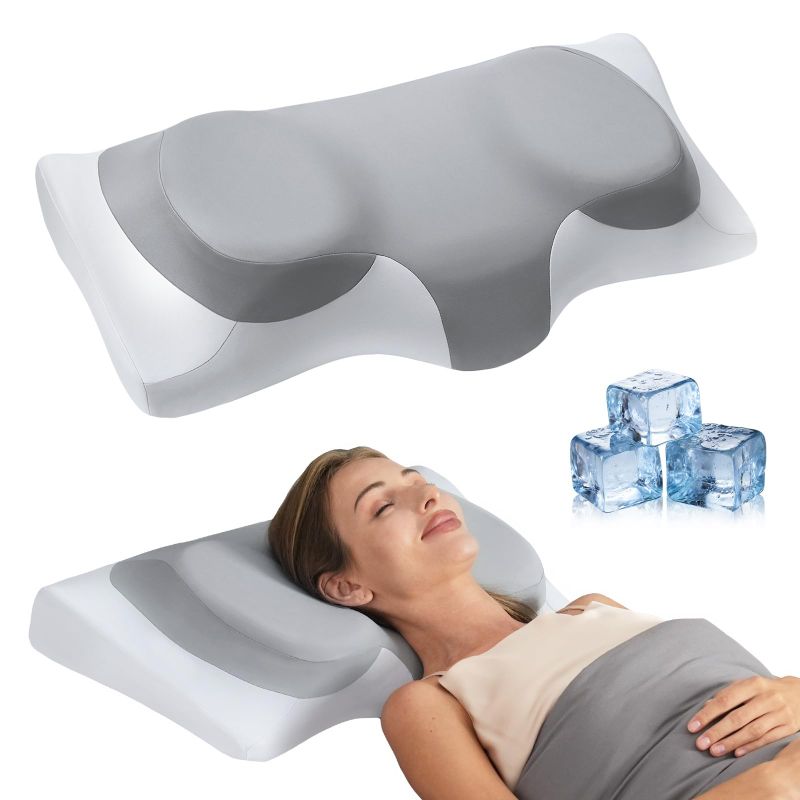 Photo 1 of **NO BOX**ABLEGRID Dual-Layer Memory Foam Cervical Neck Pillow,Contour Cooling Gel Support Pillow for Neck Shoulder Pain Relief,Ergonomic Orthopedic Adjustable Deep Sleep Bed Pillow for Side,Back,Stomach Sleep