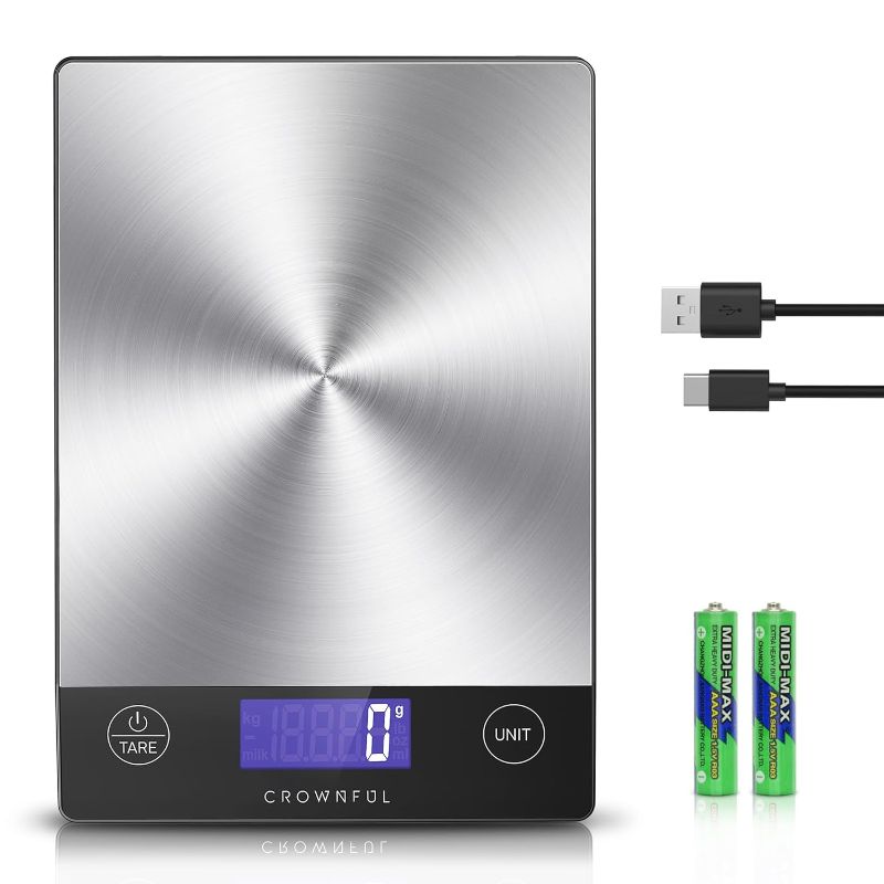 Photo 1 of **NO BOX**CROWNFUL Food Scale, 33lb Rechargeable 304 Stainless Steel Digital Kitchen Scale Weight Grams and Ounces with LCD Display and Type-C Charging for Meal Prep, Baking and Cooking EST VALUE 15.99