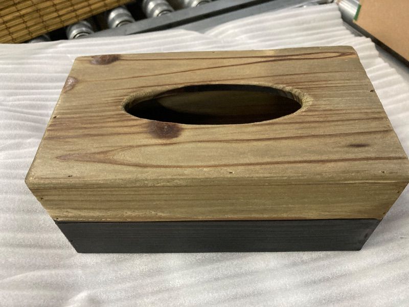 Photo 1 of ***NO BOX***MyGift Tissue Box Cover Rectangular Rustic Torched Wood Kleenex Box Holder with Slide-Out Panel, Distressed Farmhouse Decor for Bathroom, Office, and Living Room