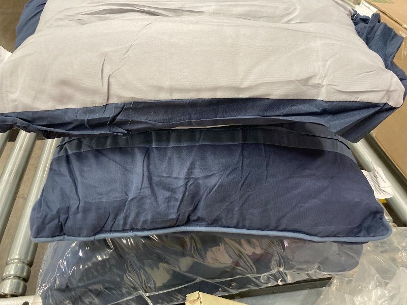Photo 1 of **COMPLETE**Chezmoi Collection Loft 8-Piece Luxury Striped Comforter Set (Queen, Navy/Gray/Blue)