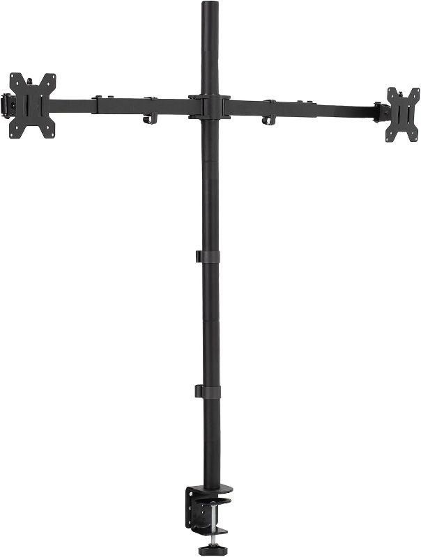 Photo 1 of ***NO BOX***VIVO Premium Dual Ultra Wide LCD LED 27 to 38 inch Monitor Desk Mount, Heavy Duty C-clamp, Extra Tall Pole, Adjustable Telescoping Arms, Flush Wall Setup, Fits 2 Screens, Black