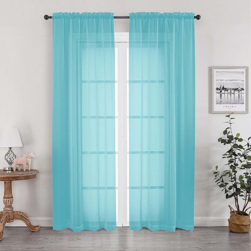View 1 of **3 PANELS**OWENIE Aqua Sheer Curtains 84 Inches Long for 3 Panels Set, Solid Light Filtering Voile Sheer Curtains for Living Room Bedroom, Modern Rod Pocket Aqua Curtain, 2 Pcs Total 84 Width 84 Long