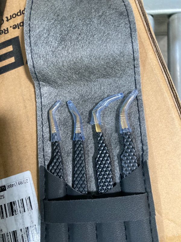 Photo 1 of **MISSING ONE***5 Pcs Fiber-Tip Japanese Steel Lash Tweezer Set with Leather Case, Professional Eyelash Tweezers for Lash Extensions – Titanium Coated, 90 & 45 Angled, Precision Pointed Tweezers (MATT BLACK)