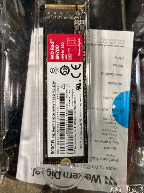 Photo 1 of **NO BOX***Western Digital 500GB WD Red SN700 NVMe Internal Solid State Drive SSD for NAS Devices - Gen3 PCIe, M.2 2280, Up to 3,430 MB/s - WDS500G1R0C  EST VALUE 219.99