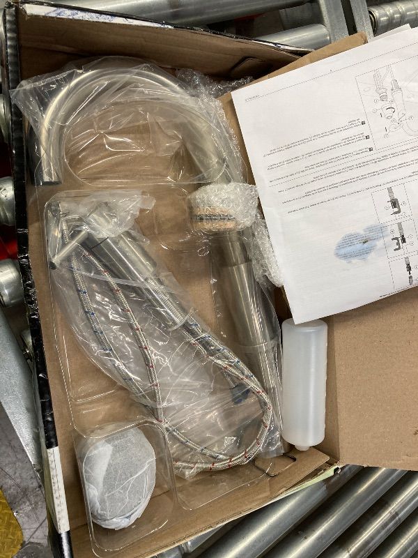 Photo 1 of ***MISSING PIECES -SELLING AS PARTS ONLY*** Brushed Nickel Kitchen Faucet with Pull Down Sprayer and Soap Disperser, Modern Two Hole Kitchen Sink Faucet, Single Handle, Stainless 16970-SSSD-DST