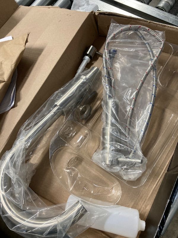 Photo 1 of ***MISSING PIECES -SELLING AS PARTS ONLY*** Brushed Nickel Kitchen Faucet with Pull Down Sprayer and Soap Disperser, Modern Two Hole Kitchen Sink Faucet, Single Handle, Stainless 16970-SSSD-DST