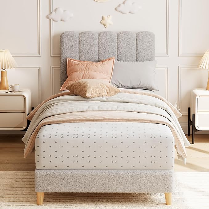 Photo 1 of ***MISSING PIECES -SELLING AS PARTS ONLY*** GarveeHome Twin Size Bed Frame with Adjustable Headboard and 2 Storage Drawers, Velvet Upholstered Tufted Twin Platform Bed Frames with Wooden Slats Support, Bedframe No Box Spring Needed, Beige/Cream