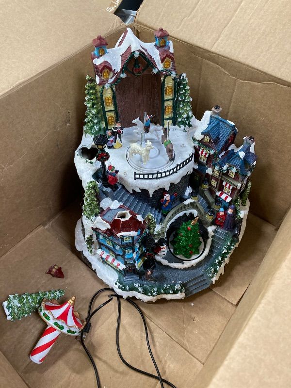 Photo 1 of ***THE PIECES ARE THERE TO GLUE BACK IF YOU'D LIKE!***WeDoSoy LED Lighted Musical Animated Christmas Village House – 11.8" Large Christmas Collectible Building Scene with Rotating Carousel & Tree, Xmas Decoration for Tabletop or Mantel Display***THE PIECE