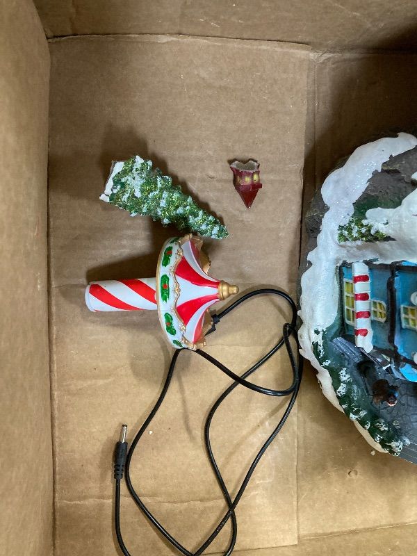 Photo 1 of ***THE PIECES ARE THERE TO GLUE BACK IF YOU'D LIKE!***WeDoSoy LED Lighted Musical Animated Christmas Village House – 11.8" Large Christmas Collectible Building Scene with Rotating Carousel & Tree, Xmas Decoration for Tabletop or Mantel Display***THE PIECE