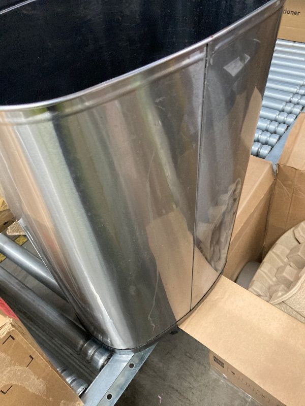 Photo 1 of ***ONE TRASH CAN ONLY -SOME SCUFFS/SCRATCHES -SELLING AS IS *** Ninestars 1-Piece Automatic Trash Can Combo Set, 13.2 Gal (50L) & 3 Gal (12L) Touchless Motion Sensor Garbage Cans, Matching Oval Stainless Steel, Black Lid