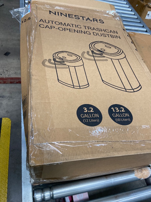 Photo 1 of ***ONE TRASH CAN ONLY -SOME SCUFFS/SCRATCHES -SELLING AS IS *** Ninestars 1-Piece Automatic Trash Can Combo Set, 13.2 Gal (50L) & 3 Gal (12L) Touchless Motion Sensor Garbage Cans, Matching Oval Stainless Steel, Black Lid