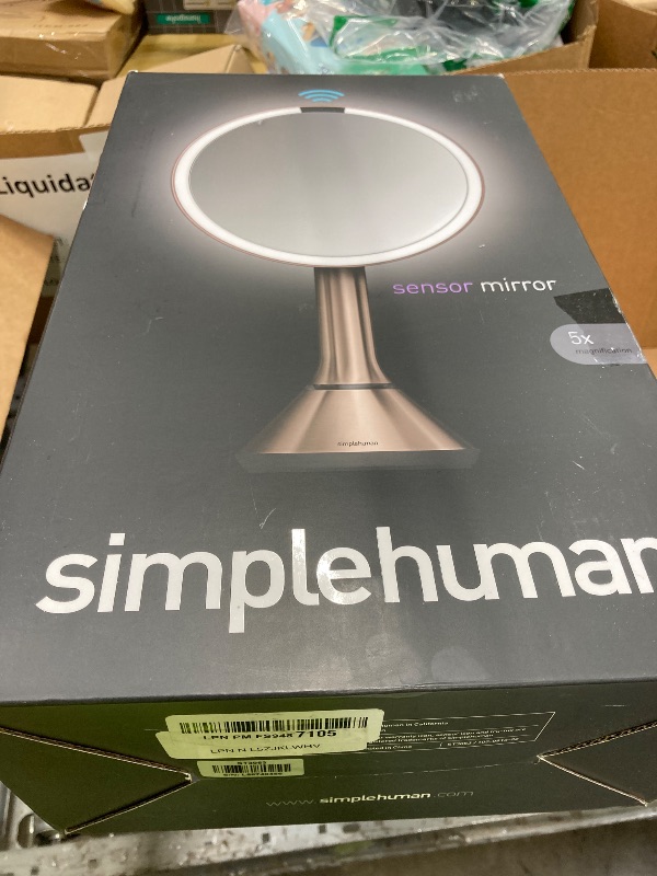 Photo 1 of ***USED*** simplehuman Sensor Mirror, Lighted Makeup Mirror with Magnification (5X), 8" Round Magnifying Vanity Mirror with Lights, Cordless, Rose Gold Stainless Steel