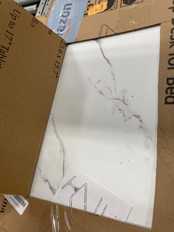Photo 1 of ***DAMAGED -SOME SCUFFS/SCRATCHES -SELLING AS IS *** HETTHI Laptop Bed Desk, Adjustable Laptop Lap Desk with Drawer, X-Large Foldable Bed Table Tray for Bed Couch Floor Desk Writing Working Reading Eating Painting (Marble, 23.6"×15.7")