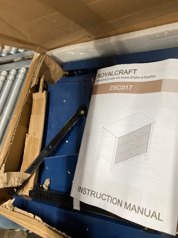 Photo 1 of ***MISSING PARTS**RoyalCraft 32" Large Nightstand Set of 2, Fluted Painted Bedside Table with 3 Spacious Drawers, Modern Tall End Table for Bedroom, Blue