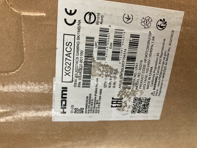 Photo 1 of ***PARTS ONLY***ASUS ROG Strix 27” QHD (2560x1440) HDR400 USB-C Gaming Monitor (XG27ACS), 180Hz,1ms, Fast IPS, 133% sRGB, Extreme Low Motion Blur Sync, G-Sync Compatible, DisplayWidget, Tripod Socket, 3 Year Warranty