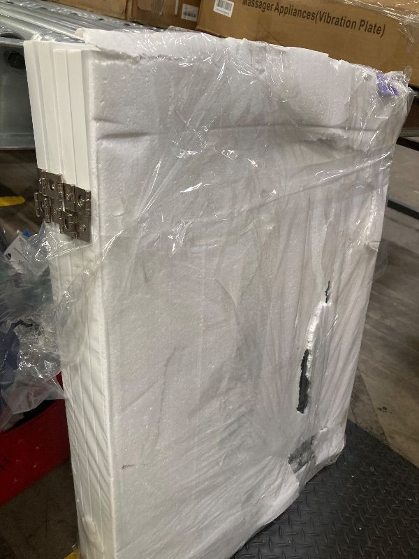 View 4 of **PARTS ONLY/WOOD HAS CRACKS** PAWLAND Freestanding Dog gate with Walk Through Door, Dog Gates for Doorways, The House, Stairs, 80" Wide Pet Puppy Safety Fence with Support Feet, 4 Panels, White