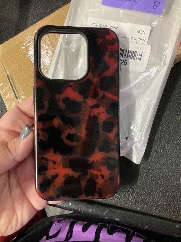 Photo 1 of **NO GRIP**Cute Case for iPhone 15 Pro, Tortoise Shell Phone Case with Heart Printing Holder Kickstand, Hybrid 2-Layer Soft Hard Shell, Brown Amber Print Leopard Shockproof Protective Cover for Women Girls