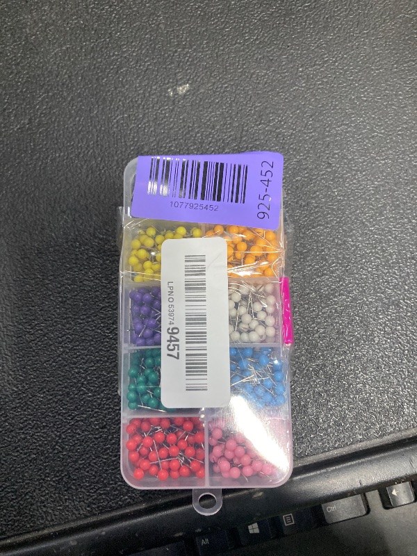Photo 1 of 1000 Pcs Multi-Color Push Pins, Map Pins for Travel Map, 1/8" Small Map Tacks with Plastic Beads Head for Cork Board, World Map Pin Board, Bulletin Board, Fabric Marking, Craft, Office
