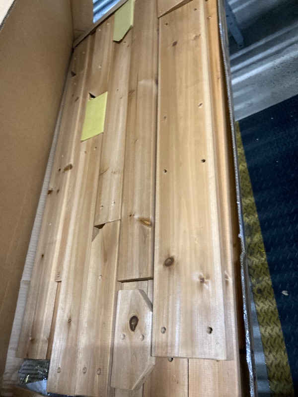 Photo 1 of ***BOX 2 OF 3 -MISSING BOX 1 & 2 -SELLING AS INCOMPLEETE PARTS ONLY*** Backyard Discovery Belmont Cedar Wood Swing Set with Wave Slide, Play Deck, Rock Wall Ladder, Snack Bar Window, Shaded Picnic Area, Bench, Belt Swings, Trapeze, Sandbox Area, Canopy, O