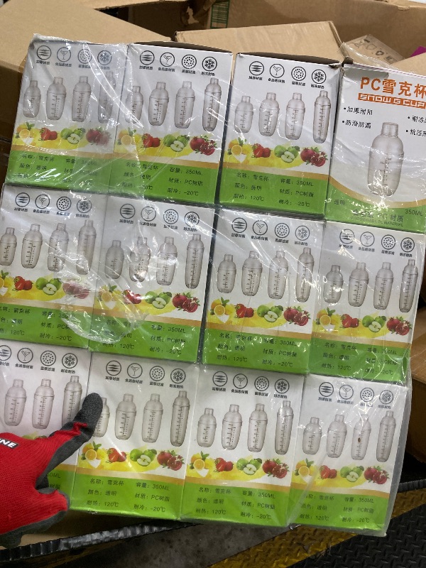 Photo 1 of 12 Pcs Plastic Cocktail Shaker Drink Mixer with Scales and Strainer Top Clear Shaker Cup with Measurement Plastic Bar Mixing Tool for Tea Coffee Bubble Tea Milk(350 Cc/ 12 oz)