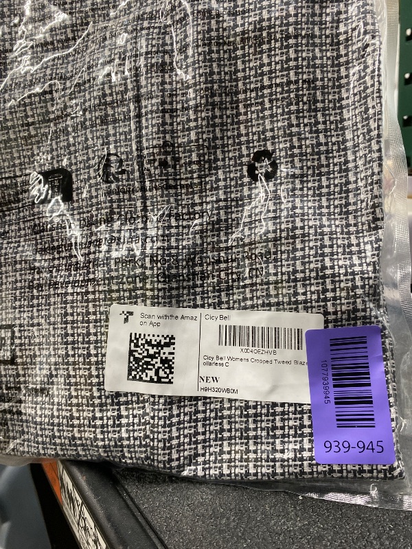 Photo 1 of ***Photo and description for reference purposes only***Cicy Bell Womens Cropped Tweed Blazers Puff Short Sleeve Crew Neck Button Business Casual Suit Jackets Black White