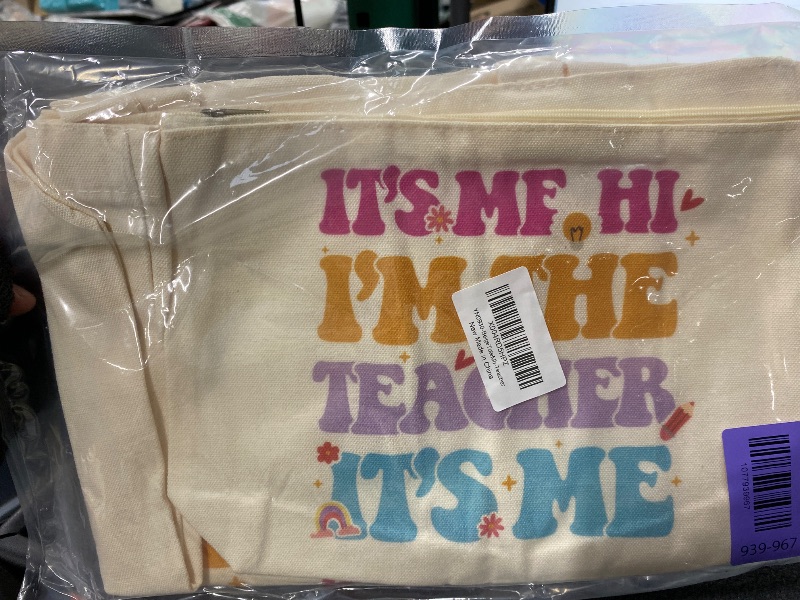 Photo 1 of ***Photo and description for reference only***Y1tvei Teacher Canvas Tote Bag - 2Pcs Funny Canvas Makeup Bag Set, Rainbow Tote Bag, Foldable Reusable Grocery Folding Shopping Bag, Teacher Appreciation Gifts