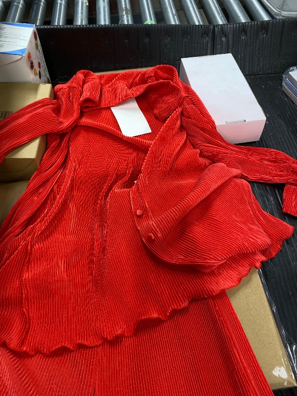 Photo 1 of ***Photo and description for reference only***Women 2 Piece Dressy Outfits Casual Pleated Long Sleeve Button Down Shirt Wide Leg Pants Loungewear Matching Sets
