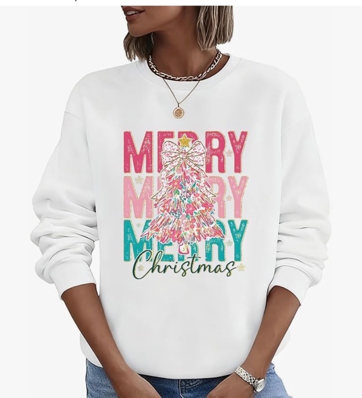 Photo 1 of ***Photo and description for illustrative purposes only*** Women's Crew-Neck Sweatshirt with Letter Print: A Long-Sleeve, Casual Jersey-Style Top for Christmas — Size XXL