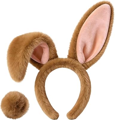 Photo 1 of **Gray***Easter Bunny Ears Headband and Bunny Tail, Rabbit Ears Headband for Easter Party Cosplay Decoration Bunny Hairbands