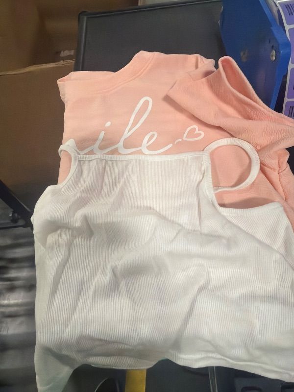 Photo 1 of ******missing shorts***Ecolala Girls Girls 3 Piece Outfits Summer Clothes Graphic Short Sleeve Crop Top Camisole and Shorts Set Pink Smile 13-14 Years