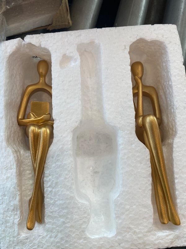 Photo 1 of [PARTIAL SET] SHENGTIAN Resin Reading Sculpture Gold Decor Sitting Thinker Statue Abstract Sculptures, Bookshelf Decor Accents Resin Gold Figurines for Home Office Living Room Shelf Desktop Decor (BCD)