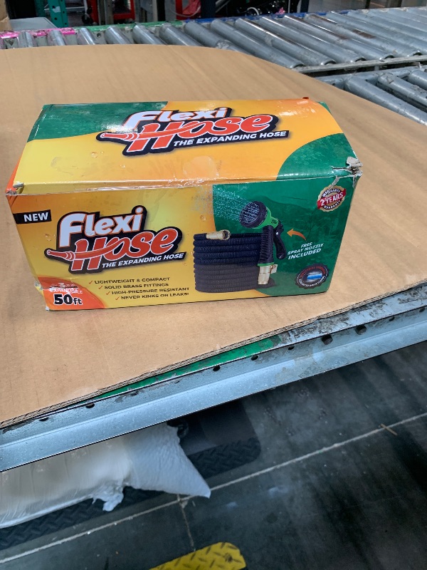 Photo 1 of ***BROKEN, SOLD FOR PARTS*** Flexi Hose Expandable Garden Hose with 8 Function Nozzle, 50FT - Lightweight Retractable Garden Hose, Water Hose - No-Kink Flexibility, 3/4 Inch Solid Brass Fittings and Double Latex Core
