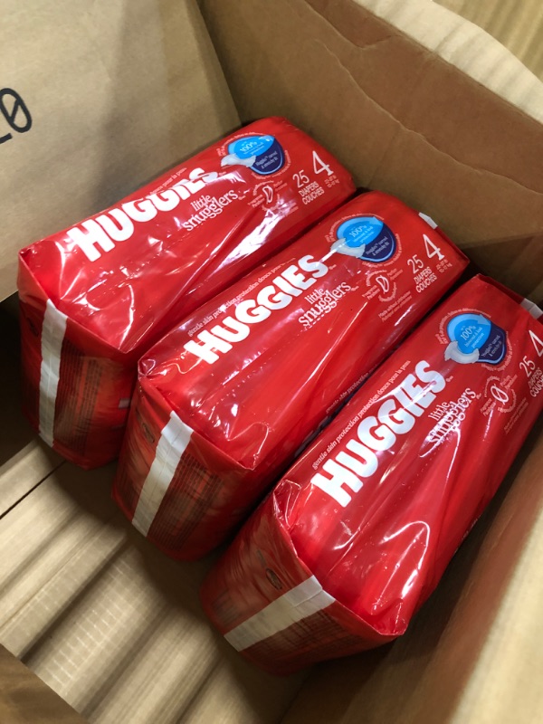 View 4 of ***ONLY 3 PACKS** Huggies Size 4 Diapers, Little Snugglers Baby Diapers, Size 4 (22-37 lbs), 150 Count (6 Packs of 25), Packaging May Vary