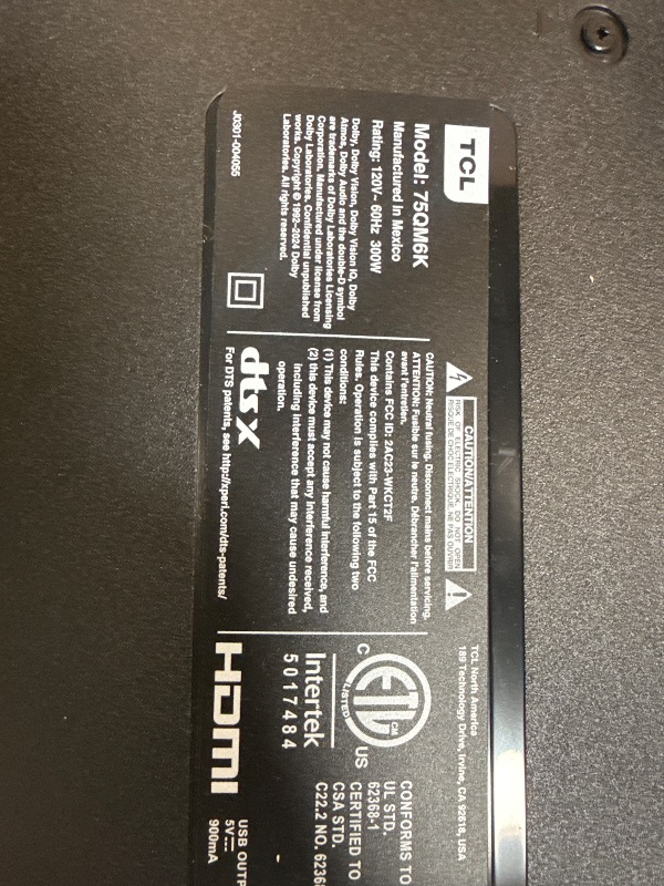 Photo 1 of **sell for parts** TCL 75 Inch QM6K Series Mini LED QLED 4K Smart TV
