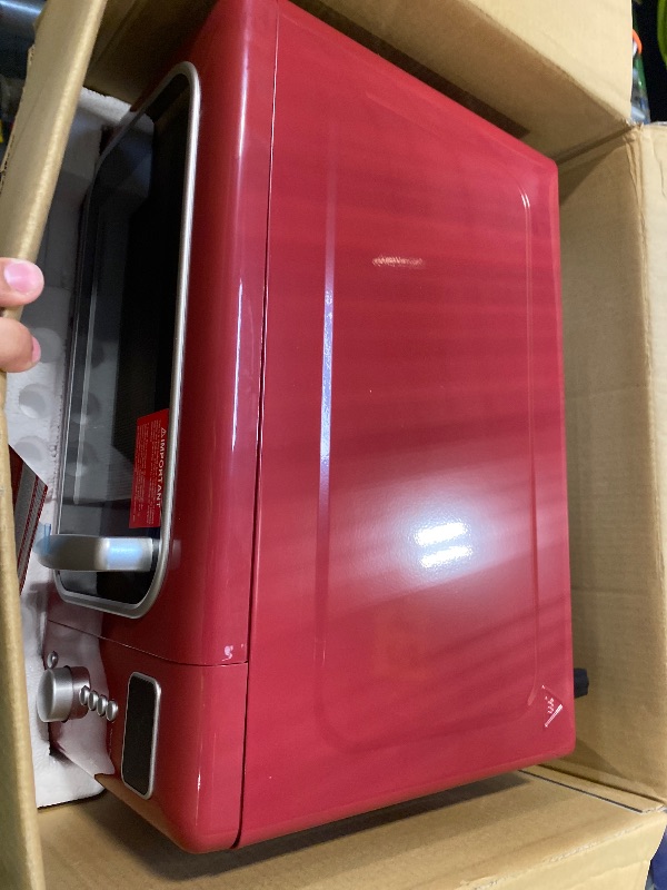 Photo 1 of [SOLD FOR PARTS] Frigidaire, 0.7 Cu. Ft. Retro Countertop Microwave Oven, 700W Compact Microwave with 8 Auto Cook Menus, Auto Defrost, 5 Power Levels, LED Display, Glass Turntable, Red-Silver