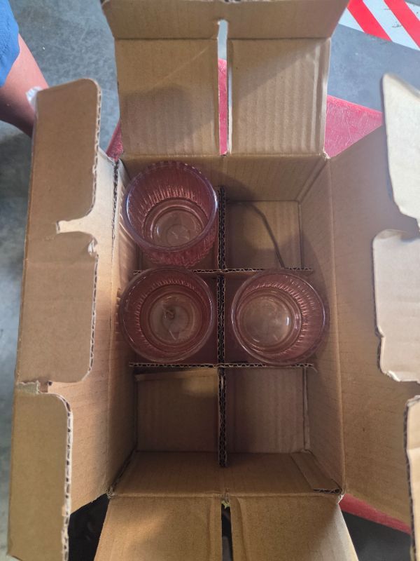 Photo 1 of **INCOMPLETE SET, VIEW NOTES** Blush Pink Vintage Ribbed Glass Tealight Votive Candle Holders by Kate Aspen (Set of 3), Pink Decor, Boho Decor, Shelf Decoration, Rose Gold Look | Perfect Hostess Gift