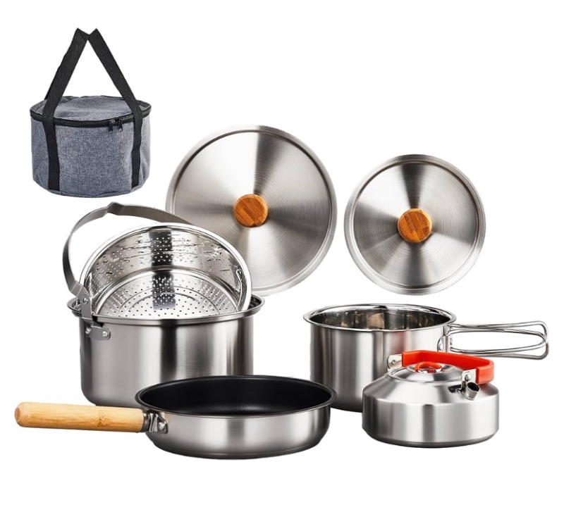 Photo 1 of ***SIMILAR IMAGEN*** ROVSUN 6pcs Cookware Set, 304 Stainless Steel Lightweight Non-Stick Pot, Kettle and Spin with Travel Tote Bag for Open Fire, Camping, Outdoor Cooking for 4-6