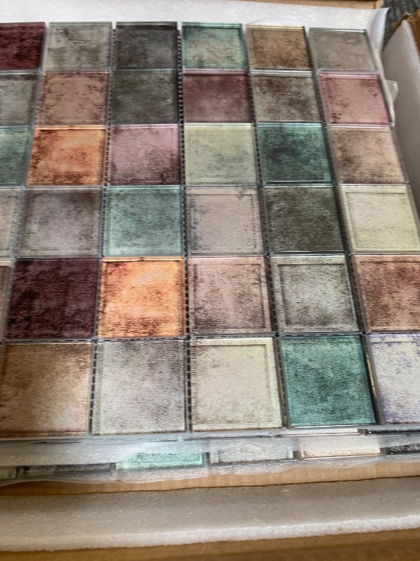 Photo 1 of Parrotile Antique 2'' x 2'' Glass Squared Tile Glazed Red Grey Grid Mosaic Wall Backsplash Tile PT31 (Box of 5 Sheets)