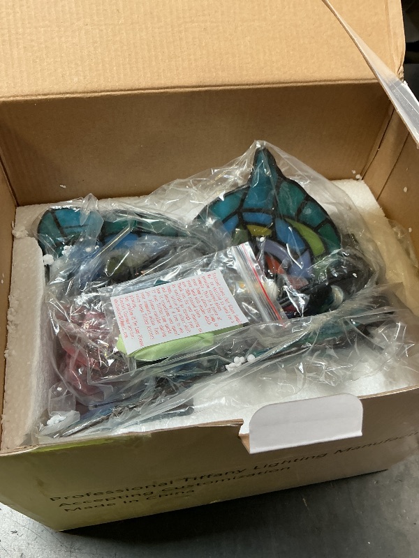 Photo 1 of FUMAT Bedside Table Lamp LED Tiffany Blue Fairy Butterfly Nightstand Table Lamps Stained Glass Shade ON Off Switch Home Office Desk Lamp Night Light Girl Grandma Mothers Day Gifts W/Gift Box