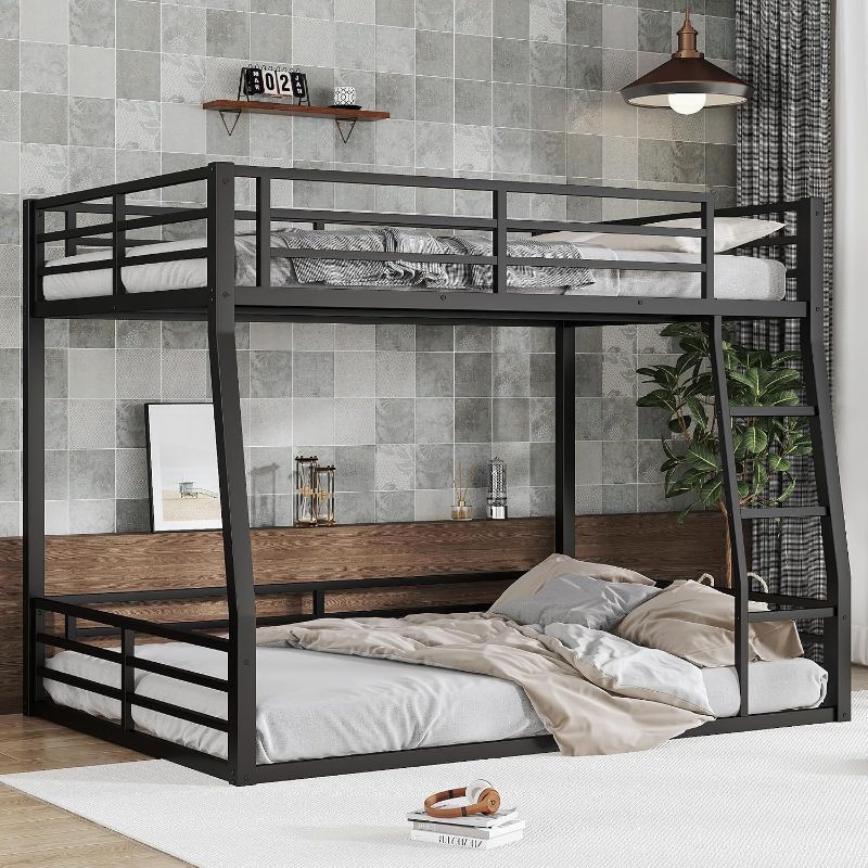 Photo 1 of Full XL Over Queen Bunk Beds with 2 Ladder, Heavy Duty for Adults, Teens, Kids (Black) (box 1 of 2)