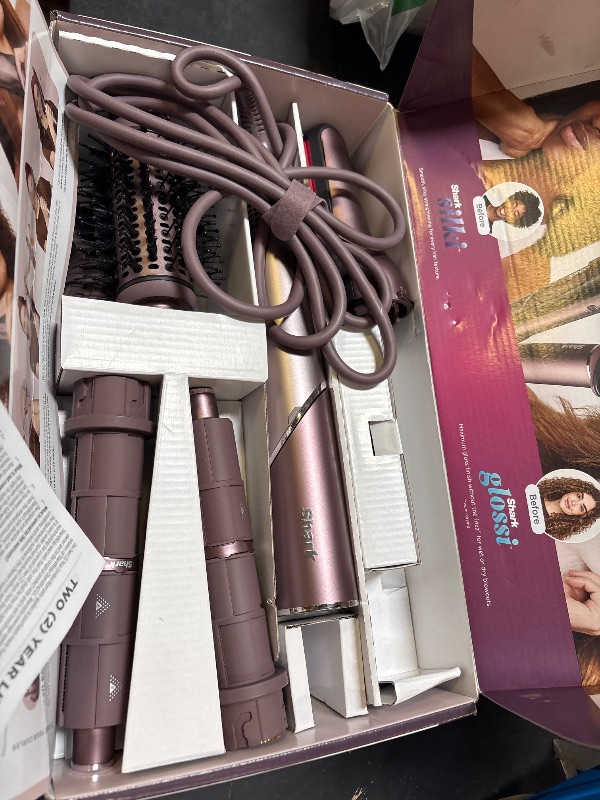Photo 1 of Shark FlexFusion Hair Straightener & Powerful Hair Dryer with Fusion Hair Brush, Ceramic Air Styler with Auto-Wrap Curlers & Concentrator, Ceramic Plates, Cosmic Blush HD641S