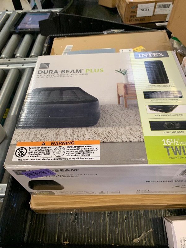 Photo 1 of Intex Raised Airbed Mattress with Built-in Pump, Dura-Beam Plus Pillow, Twin - Portable Inflatable Luxury Blow-Up Bed for Adults, Camping, Guests