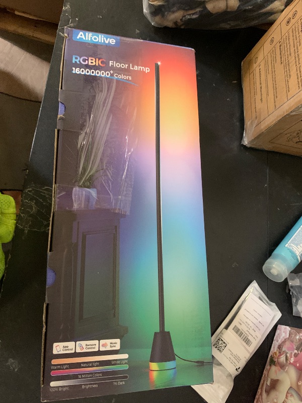 Photo 1 of Alfolive RGBIWC Corner Floor Lamp, Smart Ambient LED Light, Black