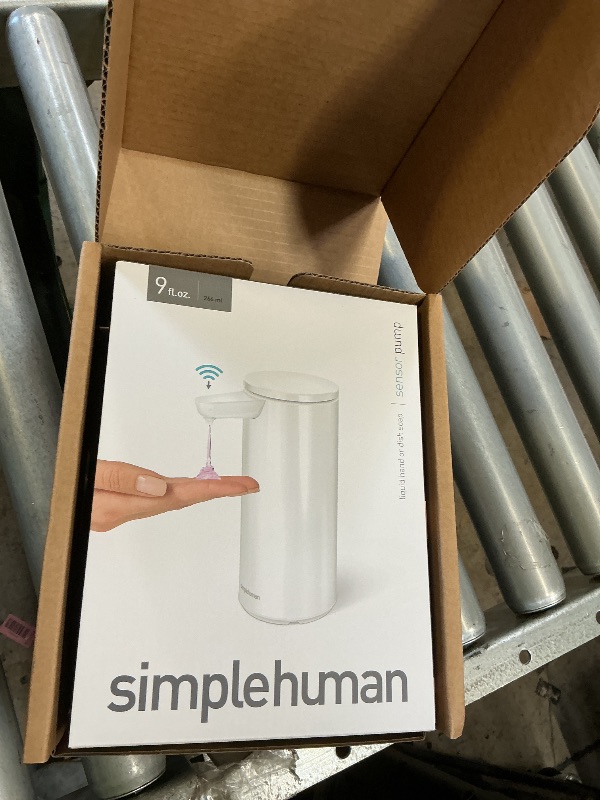 Photo 1 of simplehuman Liquid Sensor Pump, 9 oz Automatic Soap Dispenser for Kitchen and Bathroom, Touchless Motion Sensor, Variable Dispense, Rechargeable, No-Drip Spout, High-Grade White Steel