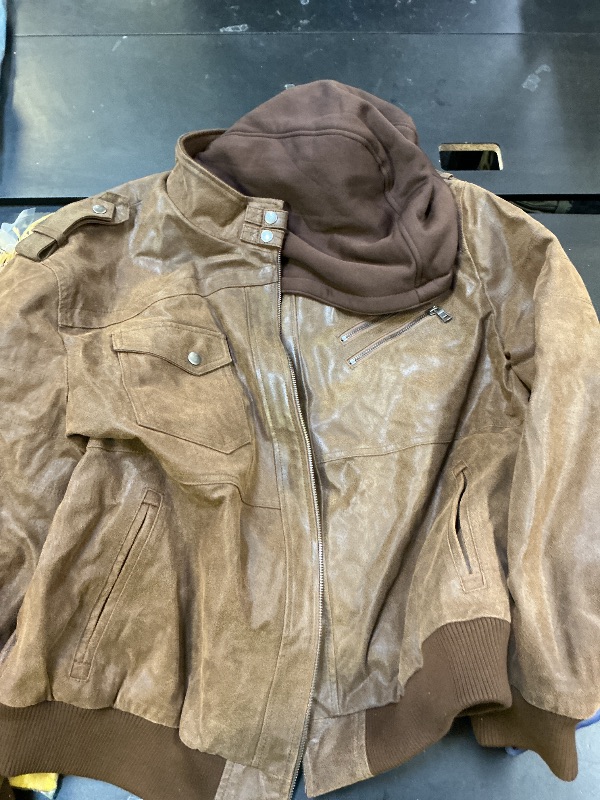 Photo 1 of FLAVOR Men's Brown Leather Motorcycle Jacket, 3XL