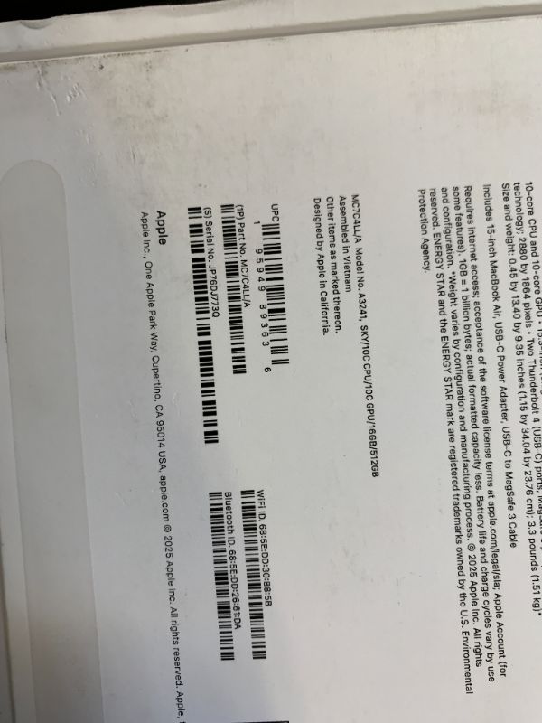 Photo 1 of Apple 2025 MacBook Air 15-inch Laptop with M4 chip: Built for Apple Intelligence, 15.3-inch Liquid Retina Display, 16GB Unified Memory, 512GB SSD Storage, 12MP Center Stage Camera, Touch ID; Sky Blue