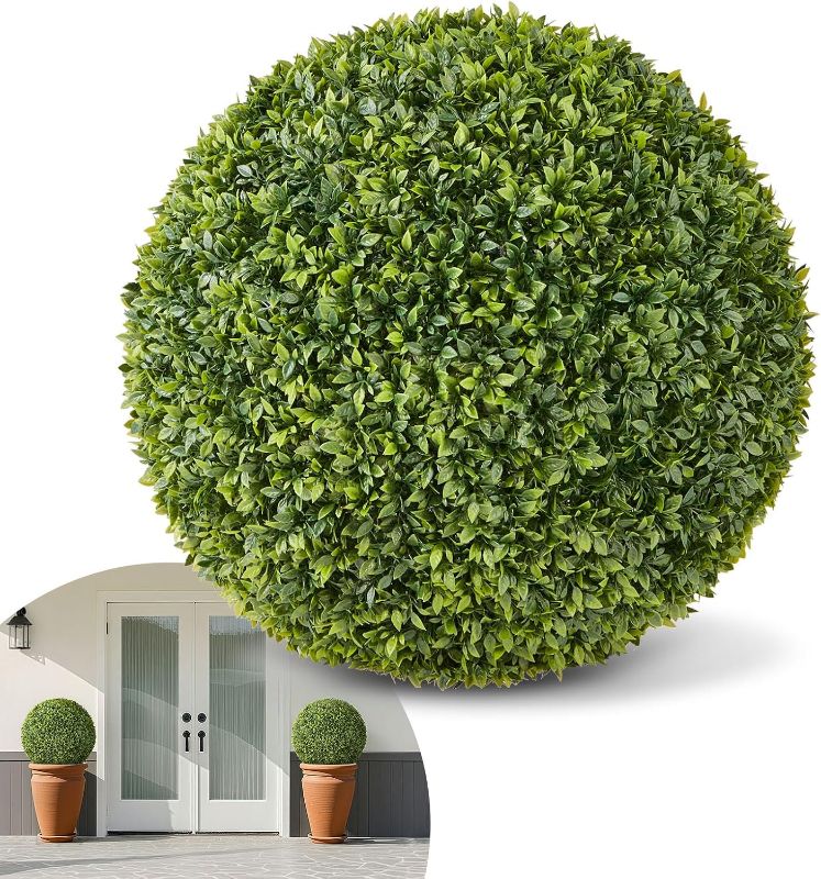 Photo 1 of VEVOR Artificial Topiary Ball, 23 inch Faux Boxwood Plant Balls, Fake Silk Tree Look Real, Easy Assembly for Decor Front Porch Outdoor Patio Garden Balcony Backyard and Indoor Home Wedding, Green
